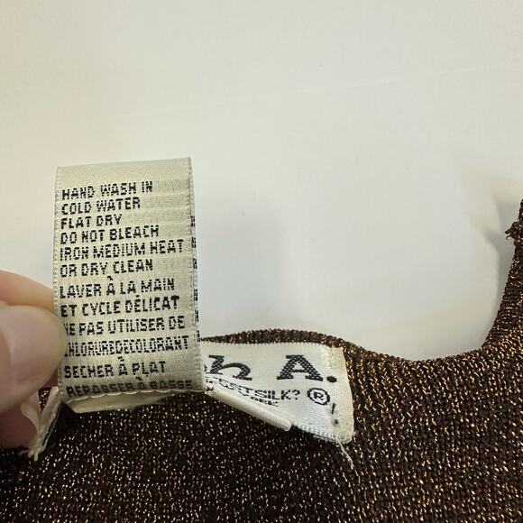 Joseph A. Metallic Brown Knit Top with Beaded Hem - Size L- Vintage-Inspired - Picture 7 of 8